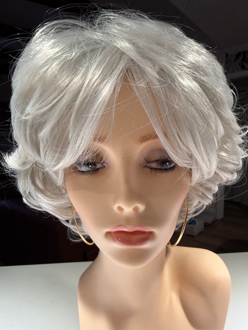HAIR, Curly Long Pixie, Free Part, Bangs, White/Silver